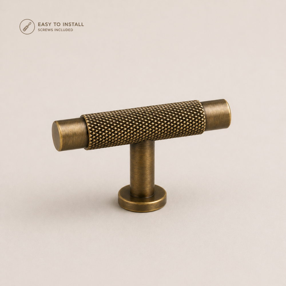 Aura Single T-Bar Cabinet Pull - Aged Brass